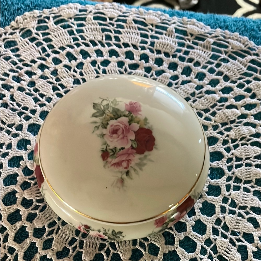 Floral Trinket Box with Gold Accents